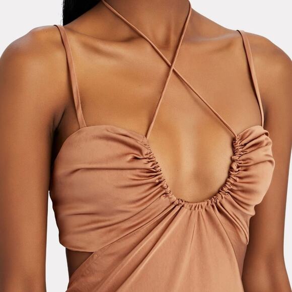 NWT A.L.C. Sienna Ruched Satin Halter Dress - Picture 2 of 16